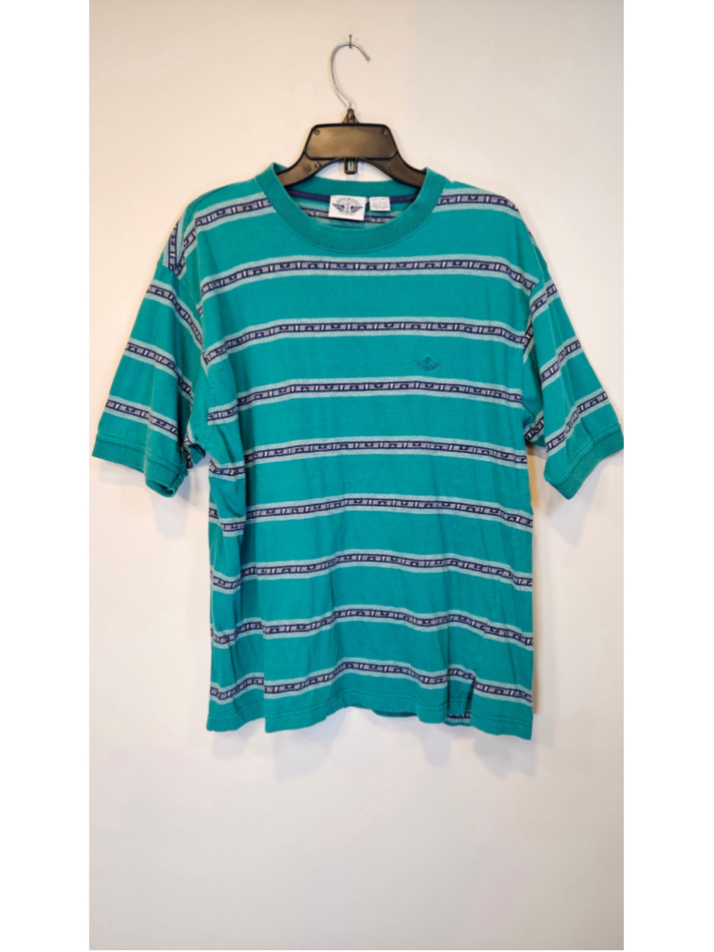 Vintage 90s Dockers Shirt Mens Teal Striped Made USA Cotton Hip Hop L